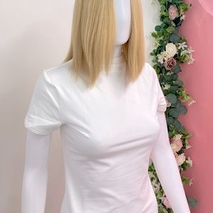 White Short Sleeve Mock Neck Mini Dress